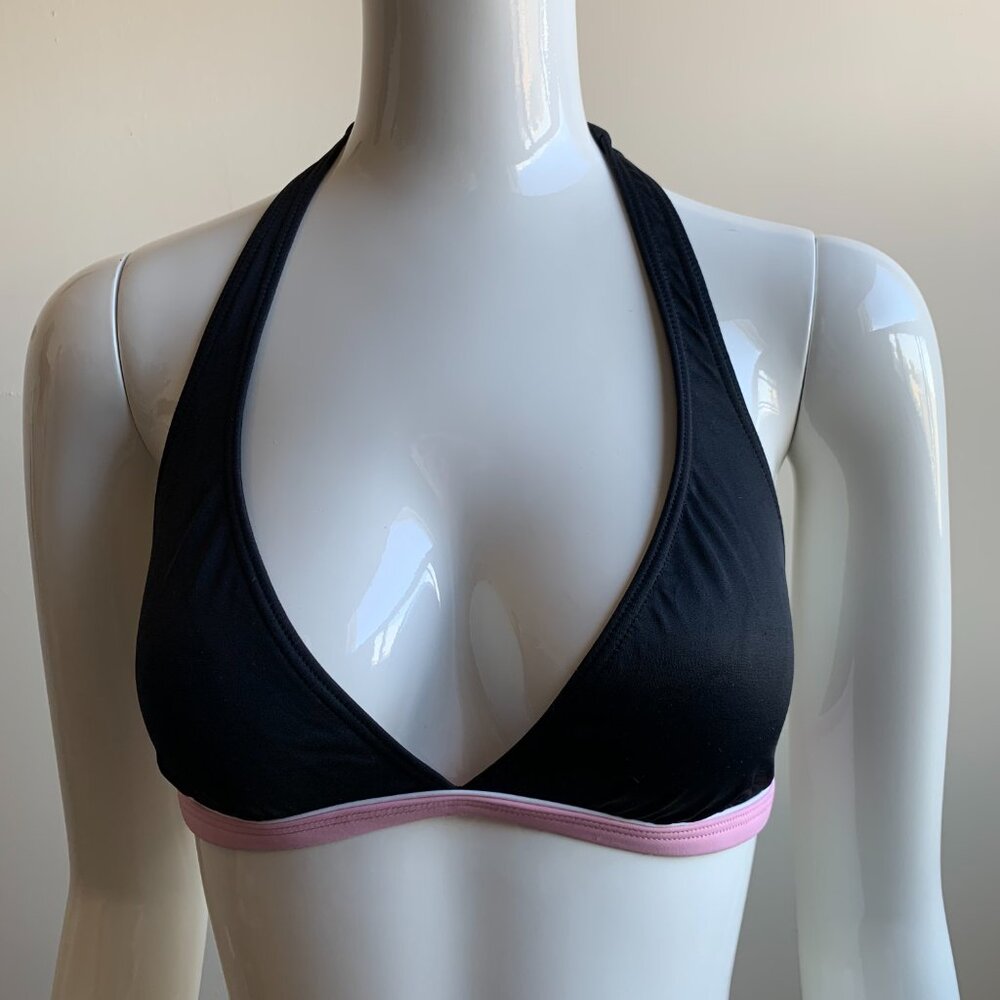 Billabong black & pink piping halter bikini top medium